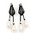 Black Mesh Floral Faux Pearl Necklace & Drop Earrings Set - view 3