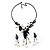 Black Mesh Floral Faux Pearl Necklace & Drop Earrings Set - view 5