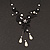 Black Mesh Floral Faux Pearl Necklace & Drop Earrings Set - view 14