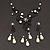 Black Mesh Floral Faux Pearl Necklace & Drop Earrings Set - view 4
