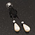 Black Mesh Floral Faux Pearl Necklace & Drop Earrings Set - view 17