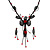 Exquisite Y-Shape Red Rose Necklace & Drop Earring Set In Black Metal - view 2