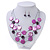 3 Strand Purple/ Lavender Shell & Bead Wire Necklace & Drop Earrings Set In Silver Plating - view 2