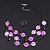 3 Strand Purple/ Lavender Shell & Bead Wire Necklace & Drop Earrings Set In Silver Plating - view 6