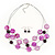 3 Strand Purple/ Lavender Shell & Bead Wire Necklace & Drop Earrings Set In Silver Plating - view 3