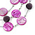 3 Strand Purple/ Lavender Shell & Bead Wire Necklace & Drop Earrings Set In Silver Plating - view 4