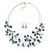 Blue/White Semiprecious Stone & Silver Metal Bead Multistrand Necklace & Drop Earrings Set - view 2