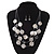 3 Strand White/Black, Transparent Shell & Bead Wire Necklace & Drop Earrings Set In Silver Plating - view 2