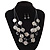 3 Strand White/Black, Transparent Shell & Bead Wire Necklace & Drop Earrings Set In Silver Plating - view 3