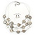 3 Strand White/Black, Transparent Shell & Bead Wire Necklace & Drop Earrings Set In Silver Plating