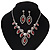 Red Clear Swarovski Crystal 'Leaf' Necklace And Drop Earring Set In Silver Plated Metal