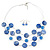 3 Strand Blue Shell & Bead Wire Necklace & Drop Earrings Set In Silver Plating