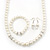 White Simulated Glass Pearl Necklace, Flex Bracelet & Drop Earrings Set With Diamante Rings - 38cm Length - view 17