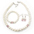 White Simulated Glass Pearl Necklace, Flex Bracelet & Drop Earrings Set With Diamante Rings & Pink Beads - 38cm Length - view 18