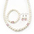 White Simulated Glass Pearl Necklace, Flex Bracelet & Drop Earrings Set With Diamante Rings & Pink Beads - 38cm Length - view 19