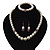 White Simulated Glass Pearl Necklace, Flex Bracelet & Drop Earrings Set With Diamante Rings & Pink Beads - 38cm Length - view 17