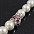 White Simulated Glass Pearl Necklace, Flex Bracelet & Drop Earrings Set With Diamante Rings & Pink Beads - 38cm Length - view 8