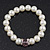 White Simulated Glass Pearl Necklace, Flex Bracelet & Drop Earrings Set With Diamante Rings & Pink Beads - 38cm Length - view 11