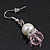 White Simulated Glass Pearl Necklace, Flex Bracelet & Drop Earrings Set With Diamante Rings & Pink Beads - 38cm Length - view 14