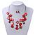 3 Strand Red Shell & Bead Wire Necklace & Drop Earrings Set In Silver Plating - view 5