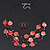 3 Strand Red Shell & Bead Wire Necklace & Drop Earrings Set In Silver Plating - view 9
