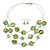 3 Strand Grass Green Shell & Bead Wire Necklace & Drop Earrings Set In Silver Plating