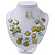 3 Strand Grass Green Shell & Bead Wire Necklace & Drop Earrings Set In Silver Plating - view 8
