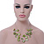 3 Strand Grass Green Shell & Bead Wire Necklace & Drop Earrings Set In Silver Plating - view 2