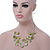 3 Strand Grass Green Shell & Bead Wire Necklace & Drop Earrings Set In Silver Plating - view 7