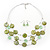 3 Strand Grass Green Shell & Bead Wire Necklace & Drop Earrings Set In Silver Plating - view 6