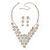 Bridal AB/Clear Swarovski Crystal Bib Necklace & Drop Earrings Set In Silver Plating
