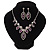 Purple/Clear Swarovski Crystal 'Leaf' Necklace And Drop Earring Set In Silver Plated Metal - view 16