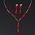 Delicate Y-Shape Red Rose Necklace & Drop Earring Set - view 2