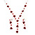Delicate Y-Shape Red Rose Necklace & Drop Earring Set
