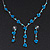 Delicate Y-Shape Blue Rose Necklace & Drop Earring Set - view 2