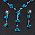 Delicate Y-Shape Blue Rose Necklace & Drop Earring Set - view 4