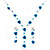 Delicate Y-Shape Blue Rose Necklace & Drop Earring Set