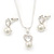 Delicate Faux Pearl Diamante 'Heart' Pendant Necklace & Stud Earrings Set In Silver Plating - view 9