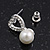 Delicate Faux Pearl Diamante 'Heart' Pendant Necklace & Stud Earrings Set In Silver Plating - view 7