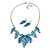 Blue/Sky Blue Enamel 'Leaf' Necklace & Drop Earrings Set In Silver Plating - 40cm Length/ 6cm Extension - view 2