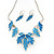 Blue/Sky Blue Enamel 'Leaf' Necklace & Drop Earrings Set In Silver Plating - 40cm Length/ 6cm Extension - view 4