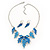 Blue/Sky Blue Enamel 'Leaf' Necklace & Drop Earrings Set In Silver Plating - 40cm Length/ 6cm Extension - view 5