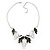 Black/White Enamel 'Leaf' Necklace & Drop Earrings Set In Silver Plating - 40cm Length/ 6cm Extension - view 9