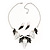 Black/White Enamel 'Leaf' Necklace & Drop Earrings Set In Silver Plating - 40cm Length/ 6cm Extension - view 3