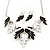 Black/White Enamel 'Leaf' Necklace & Drop Earrings Set In Silver Plating - 40cm Length/ 6cm Extension