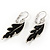 Black/White Enamel 'Leaf' Necklace & Drop Earrings Set In Silver Plating - 40cm Length/ 6cm Extension - view 5