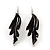 Black/White Enamel 'Leaf' Necklace & Drop Earrings Set In Silver Plating - 40cm Length/ 6cm Extension - view 7
