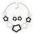 Black/White Enamel 'Star' Necklace & Drop Earrings Set In Silver Plating - 38cm Length/ 6cm Extension