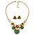 Burn Gold Diamante 'Flower' Necklace With Green Stones & Stud Earrings Set - 42cm Length/ 6cm Extension - view 3