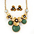 Burn Gold Diamante 'Flower' Necklace With Green Stones & Stud Earrings Set - 42cm Length/ 6cm Extension - view 8